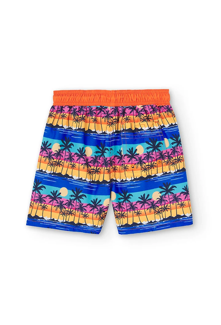 Maillot de bain garçon avec imprimé palmier en couleur orange