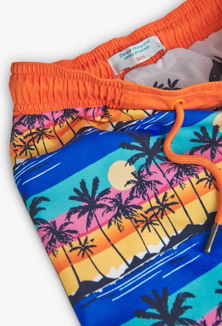 Boy\'s swimsuit with orange palm tree print