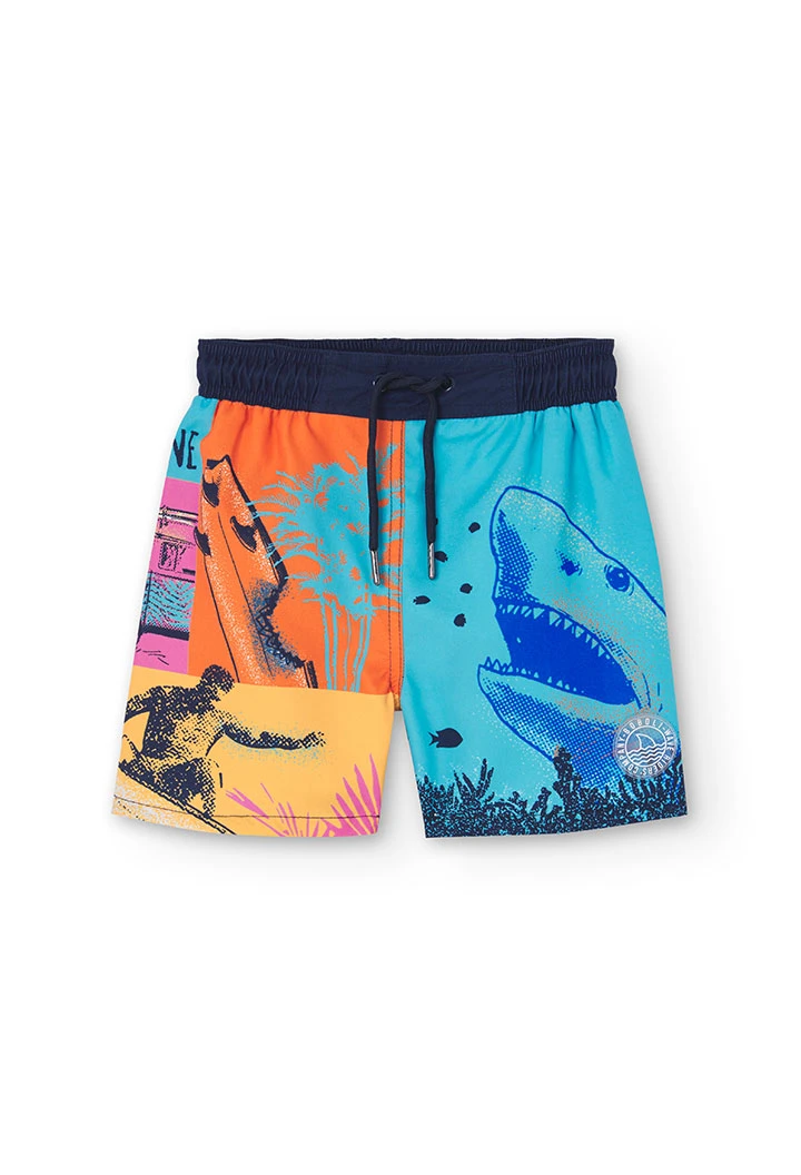 Boy\'s swimsuit in blue and with a print