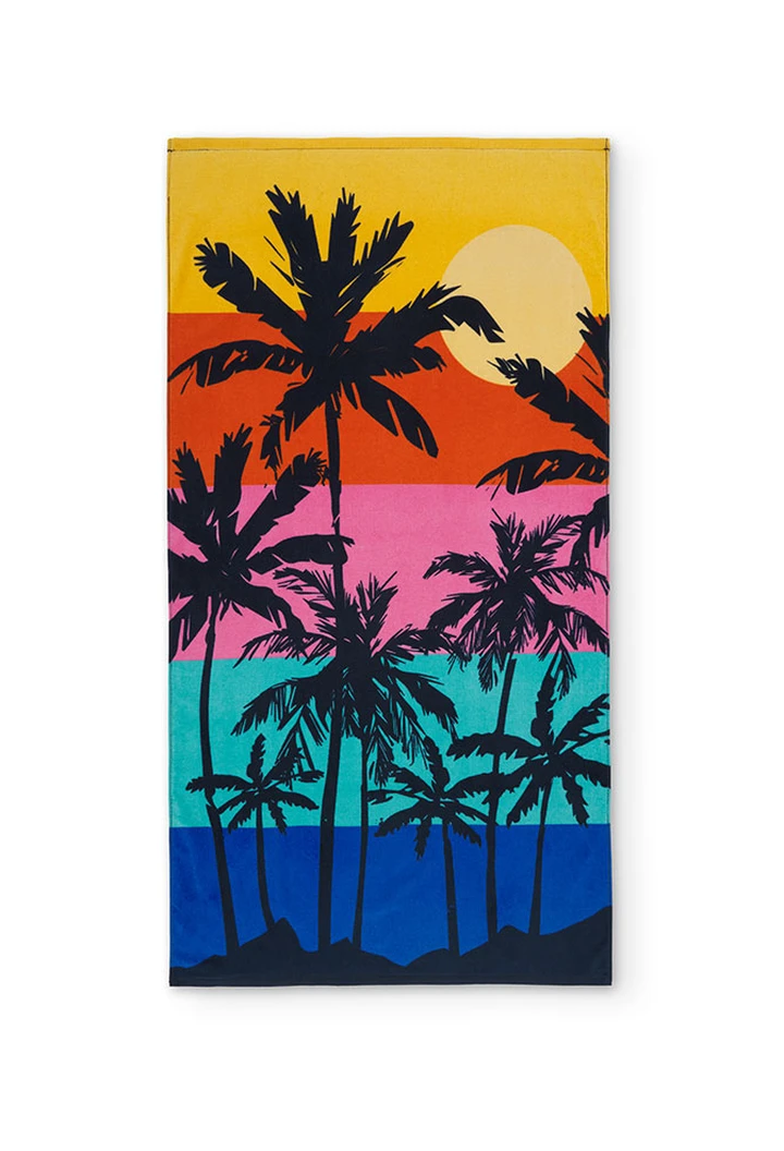 Serviette de bain imprimée palmier en bleu pour garçon 