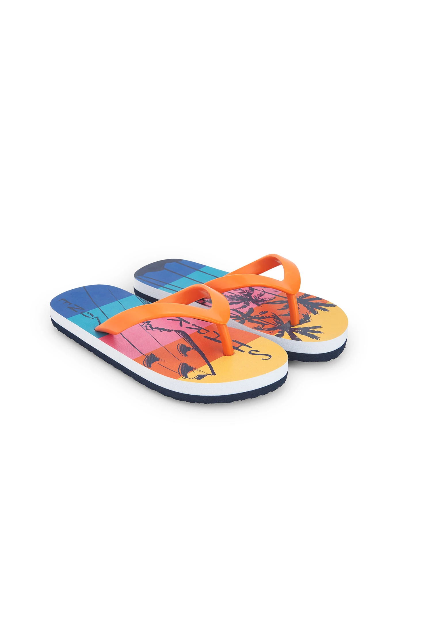 Blue printed flip flops for boys