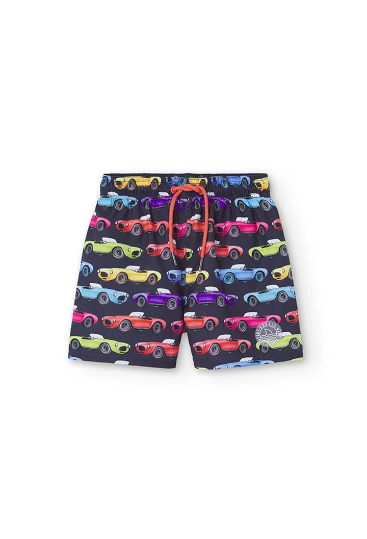 Maillot de bain garçon imprimé voitures en couleur grise