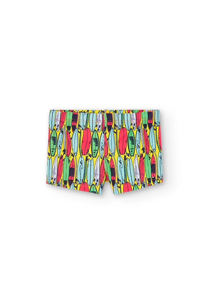 Badehose aus Polyamid für Jungen, mit Aufdruck in Farbe Gelb
