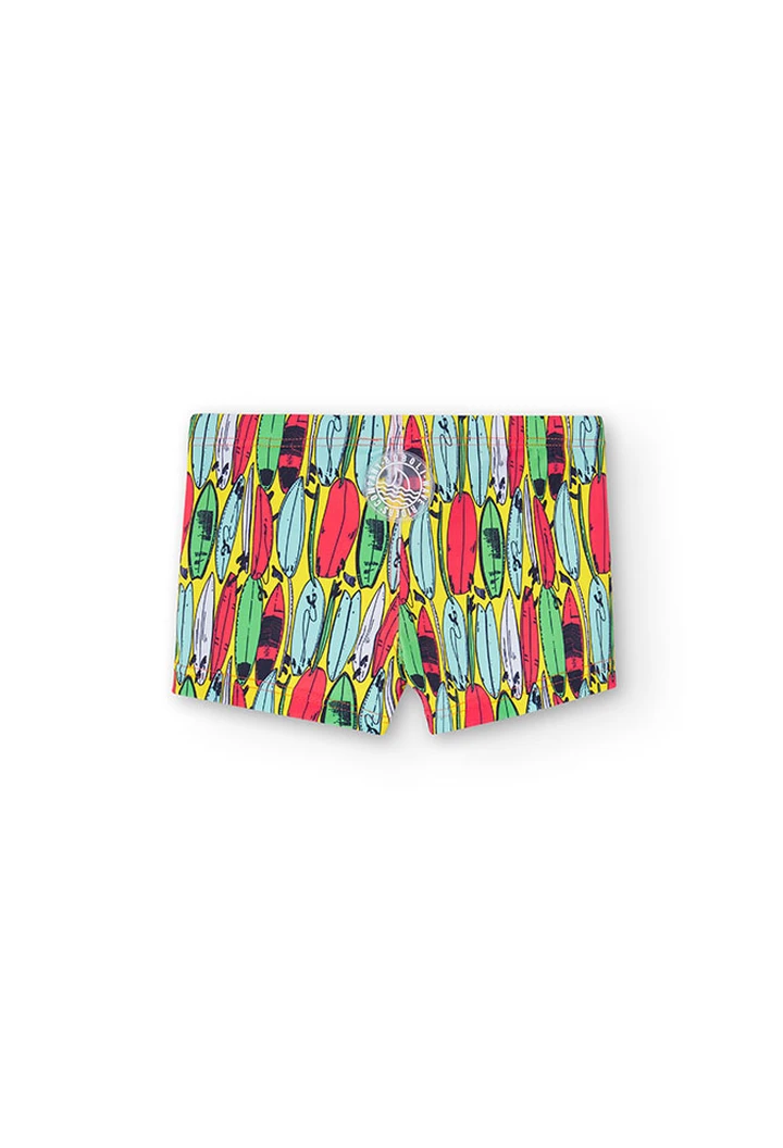 Badehose aus Polyamid für Jungen, mit Aufdruck in Farbe Gelb
