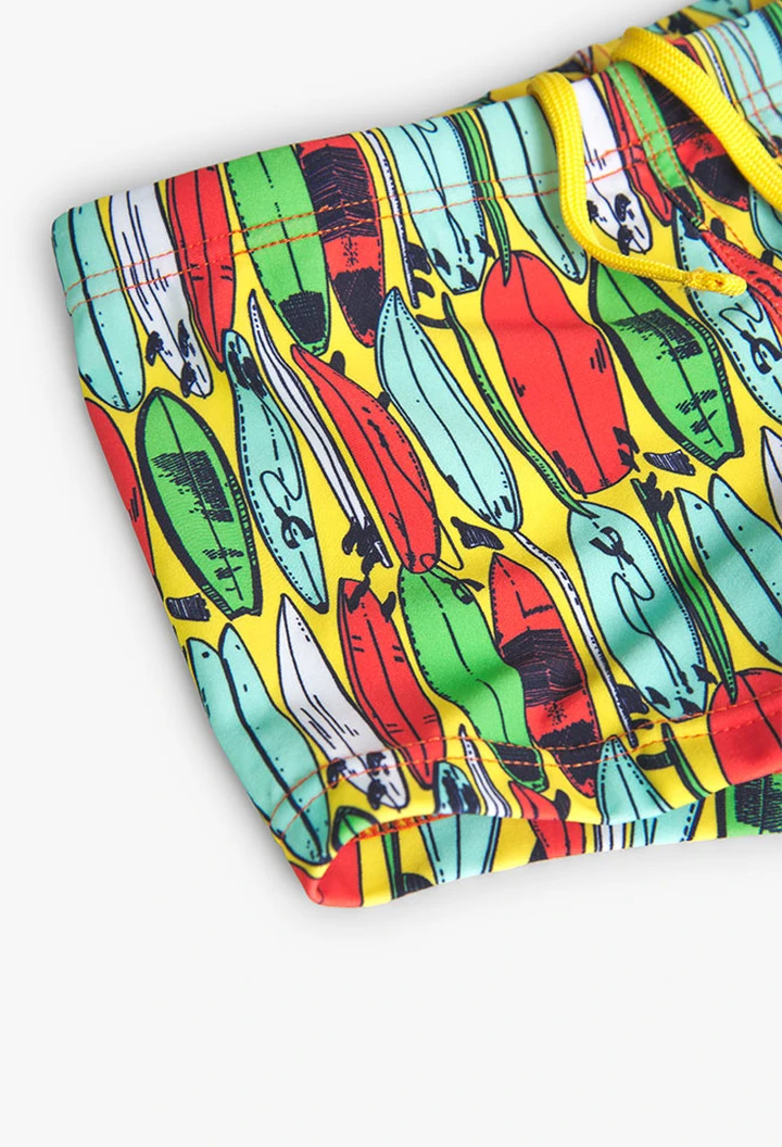Badehose aus Polyamid für Jungen, mit Aufdruck in Farbe Gelb