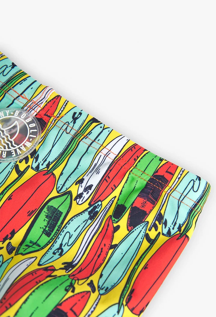 Yellow printed polyamide swimsuit for boys