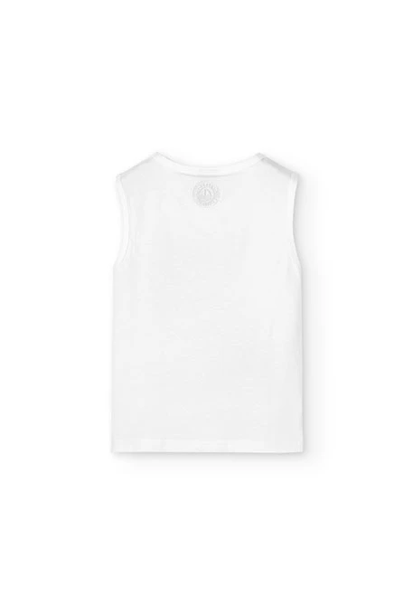 Camiseta  de punto sin mangas de niño en blanco