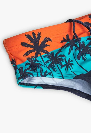 Boys' printed orange swim trunks
