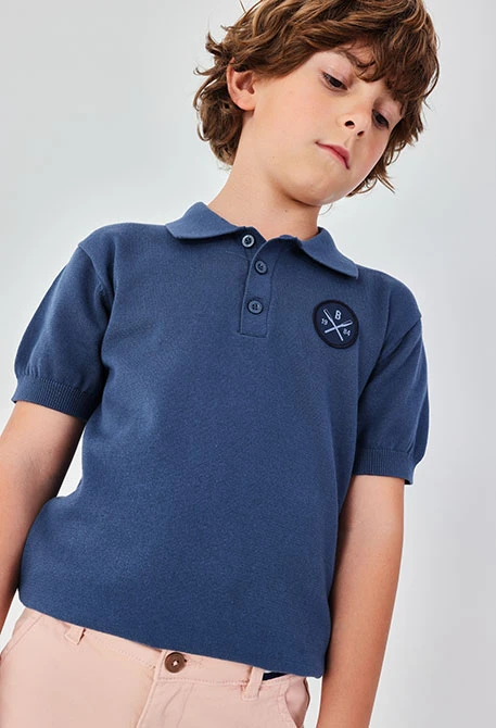 Polo niño algodón azul