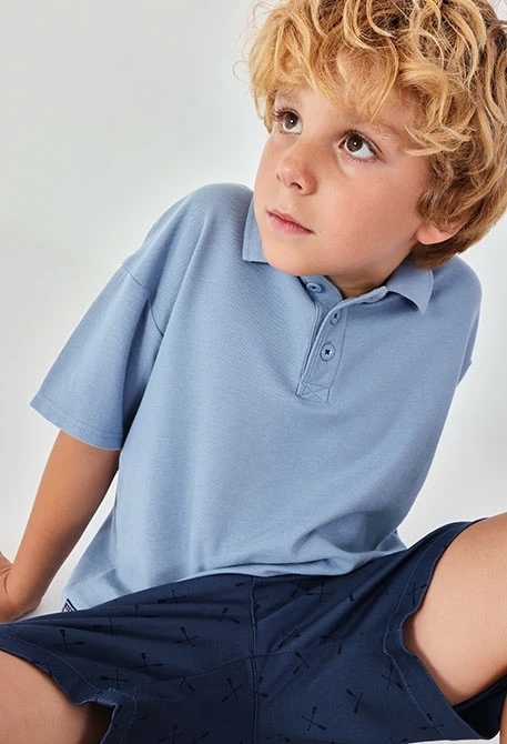 Polo niño algodón azul