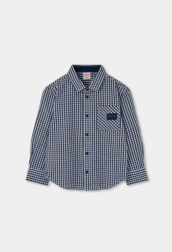 Chemise popeline à carreaux bleu marine garçon