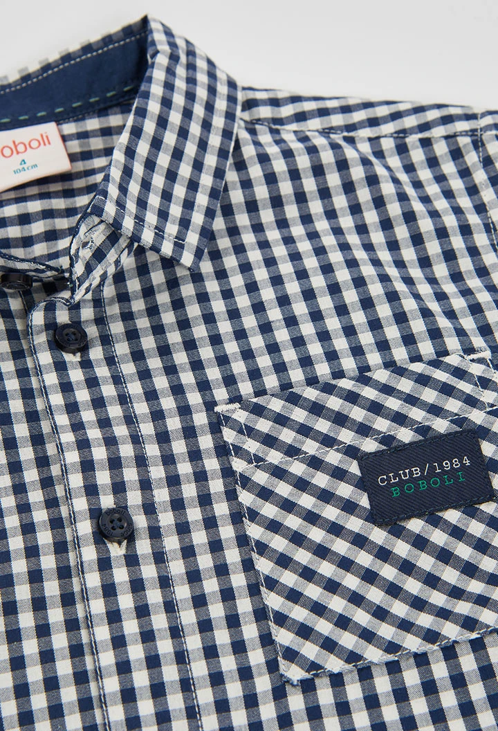 Chemise popeline à carreaux bleu marine garçon