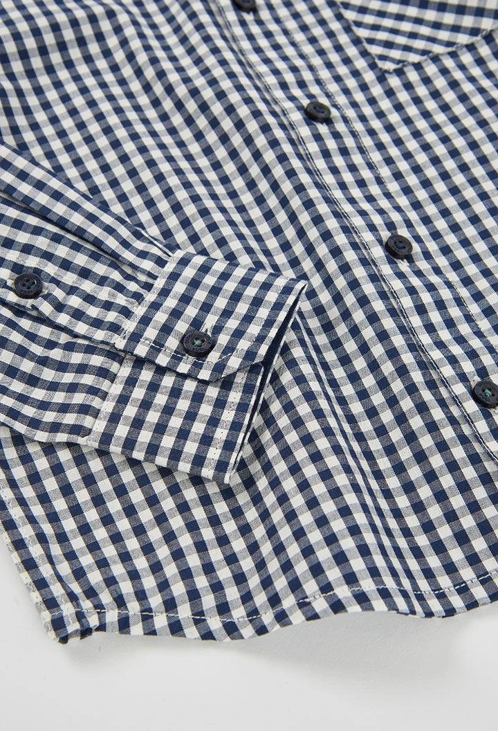 Chemise popeline à carreaux bleu marine garçon