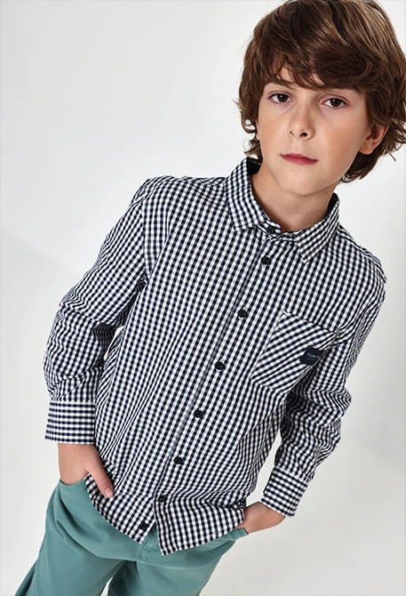 Camisa popelín cuadros azul marino niño