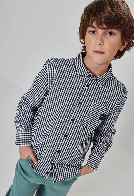 Camisa popelín cuadros azul marino niño