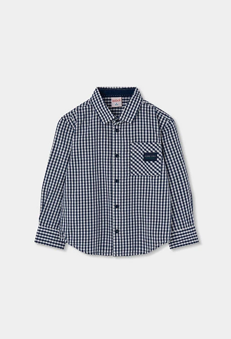 Chemise popeline à carreaux bleu marine garçon