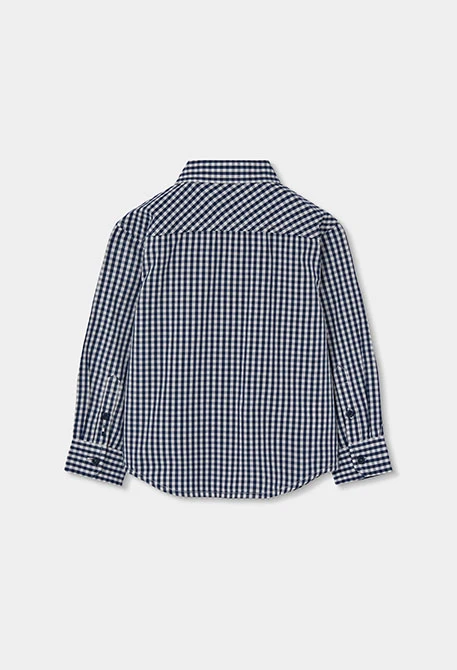 Chemise popeline à carreaux bleu marine garçon