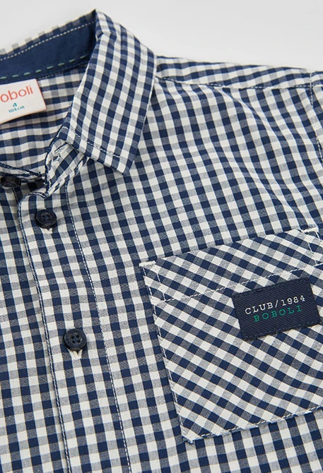Chemise popeline à carreaux bleu marine garçon