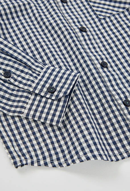 Chemise popeline à carreaux bleu marine garçon