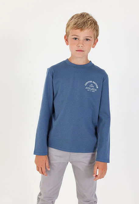 Camiseta de malha menino azul com bordado Athletic