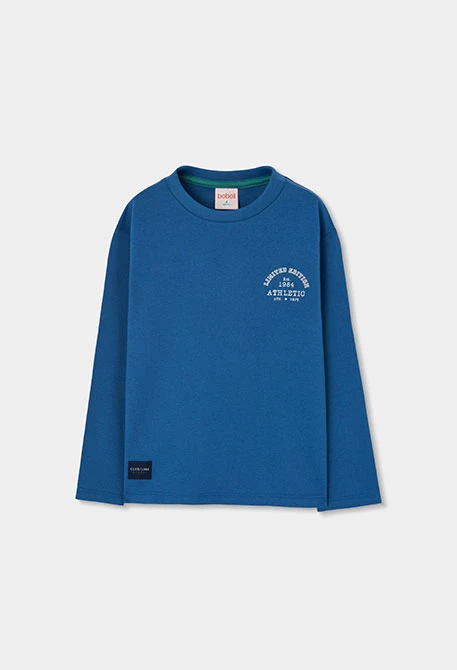 Blue knitted boy\'s T-shirt with Athletic embroidery