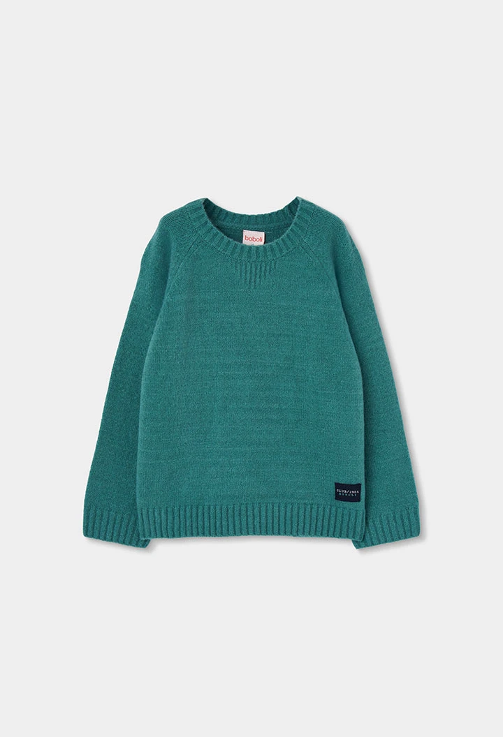 Pull garçon vert col rond