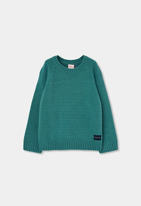 Pull garçon vert col rond