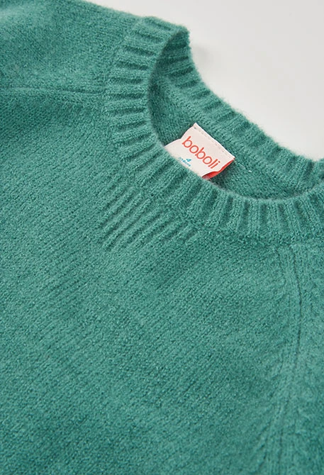 Pull garçon vert col rond