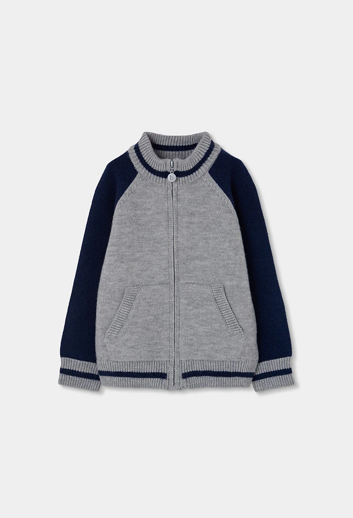 Veste en maille garçon bleu marine et gris
