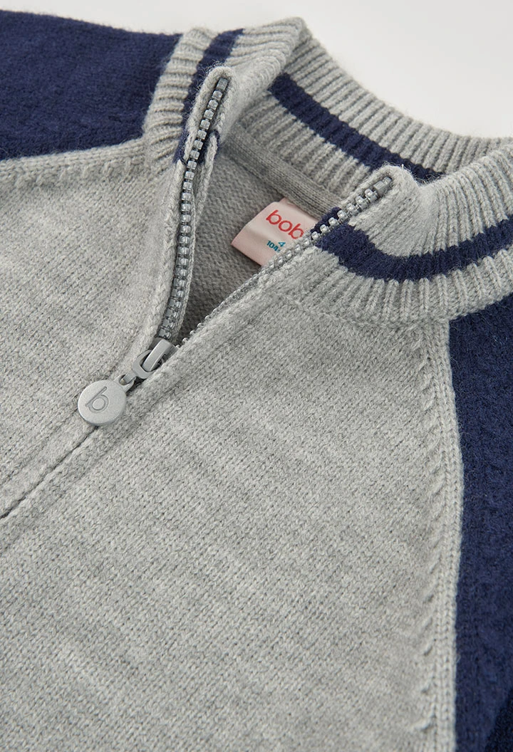 Veste en maille garçon bleu marine et gris