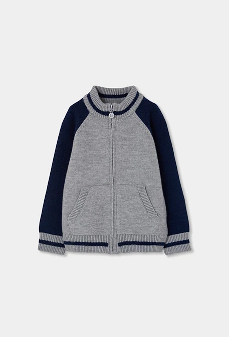 Veste en maille garçon bleu marine et gris
