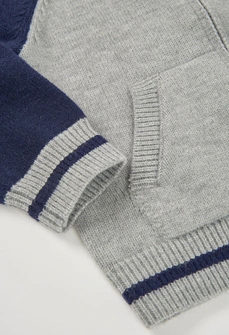 Veste en maille garçon bleu marine et gris