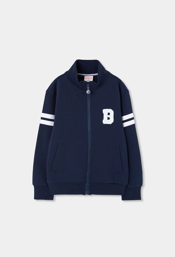 Chaqueta felpa niño azul marino con letra B