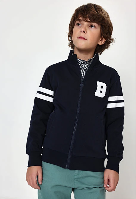 Giacca in spugna bambino blu navy con lettera B