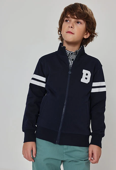 Chaqueta felpa niño azul marino con letra B