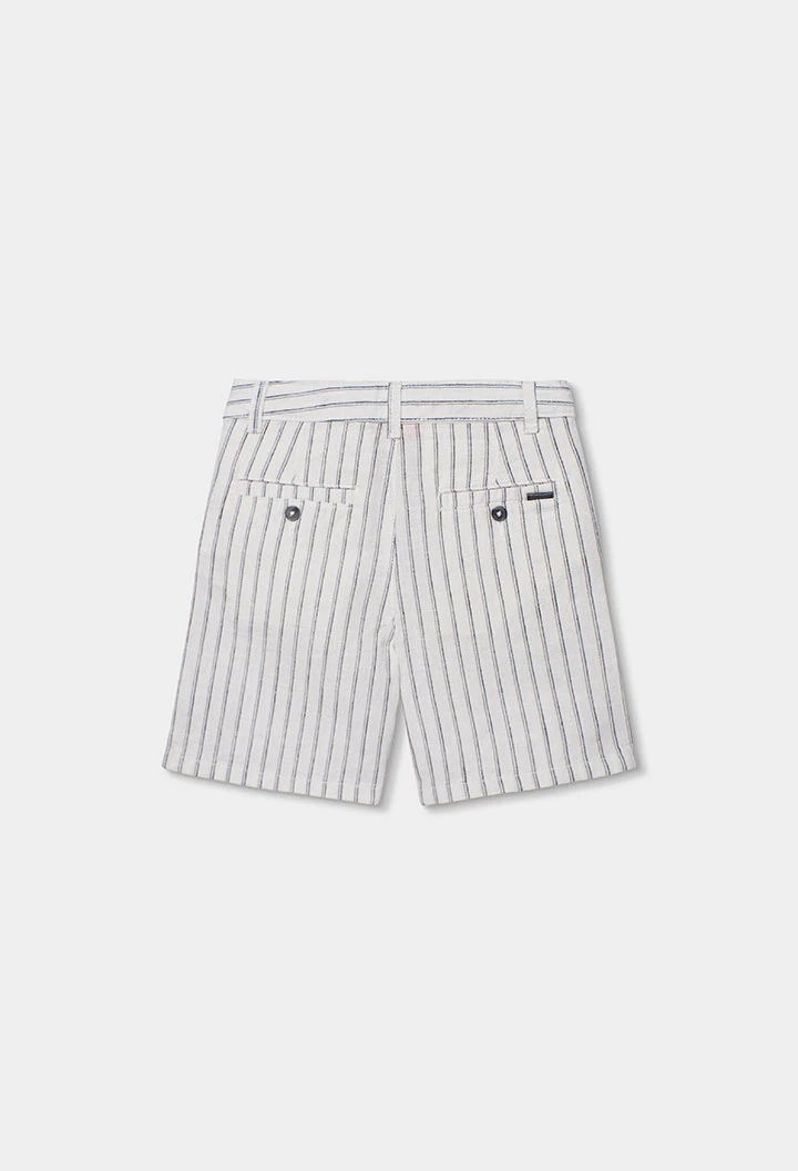 Striped white and black linen Bermuda shorts