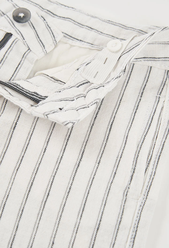 Striped white and black linen Bermuda shorts