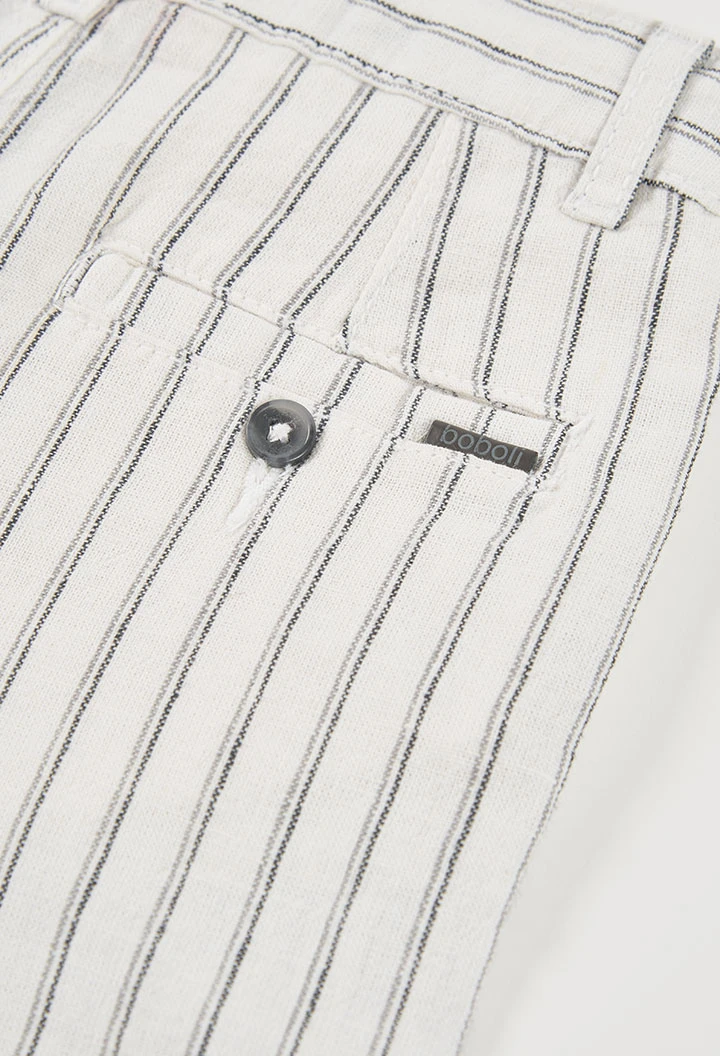 Striped white and black linen Bermuda shorts