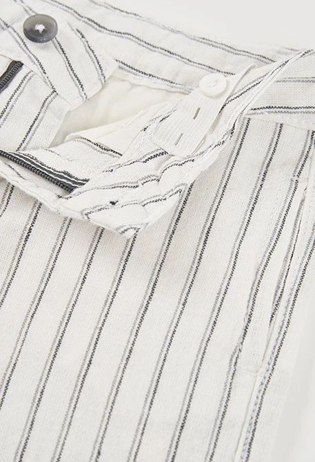 Striped white and black linen Bermuda shorts