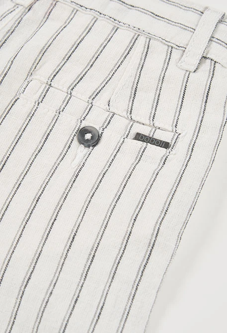 Striped white and black linen Bermuda shorts