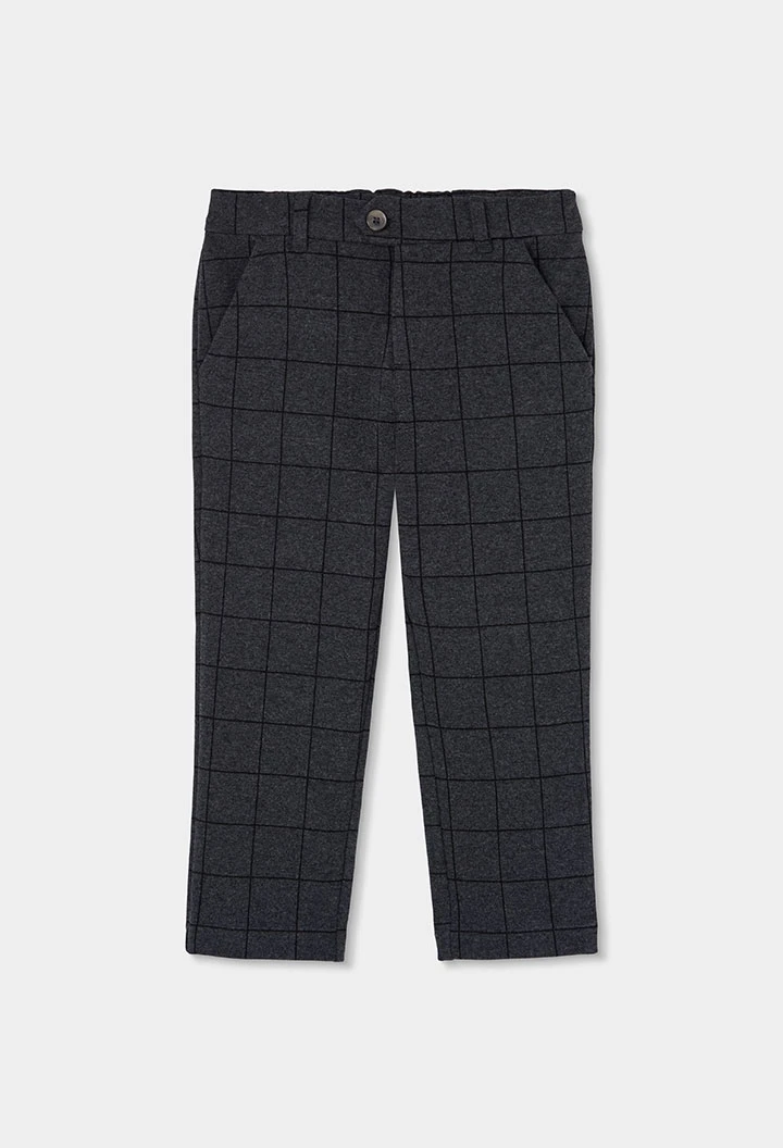 Pantalon maille carreaux garçon gris