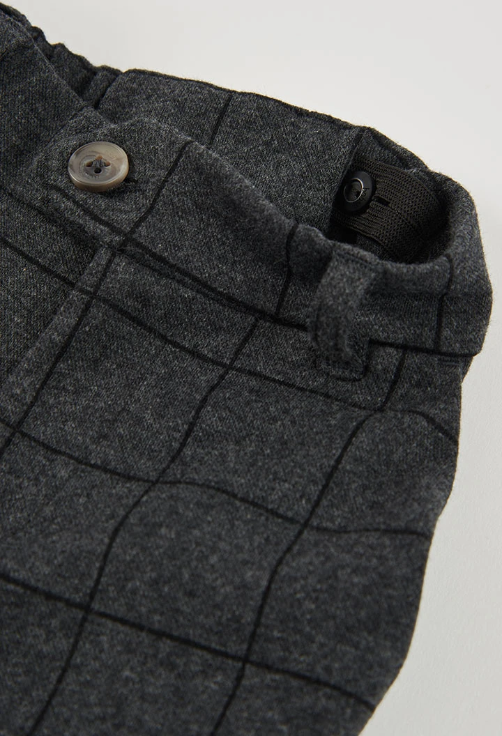 Pantalon maille carreaux garçon gris