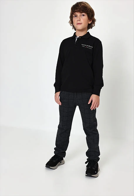Pantalón punto cuadros niño gris