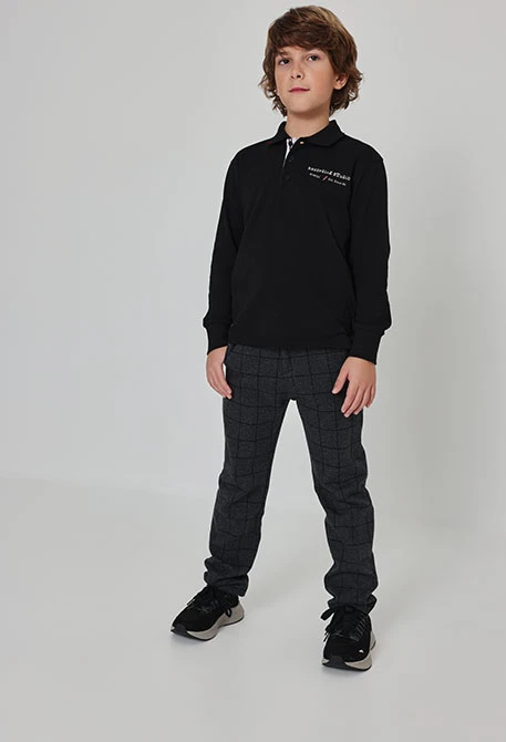 Pantalón punto cuadros niño gris