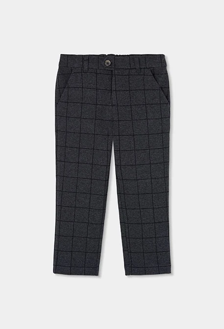 Pantalon maille carreaux garçon gris