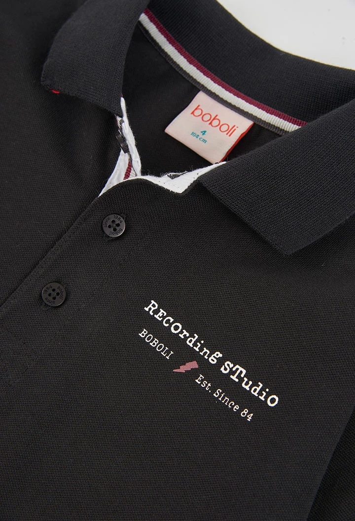 Polo garçon noir imprimé Recording Studio