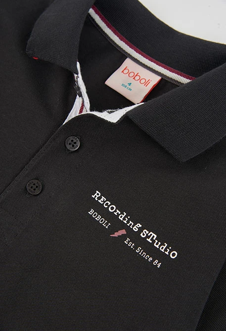Polo garçon noir imprimé Recording Studio