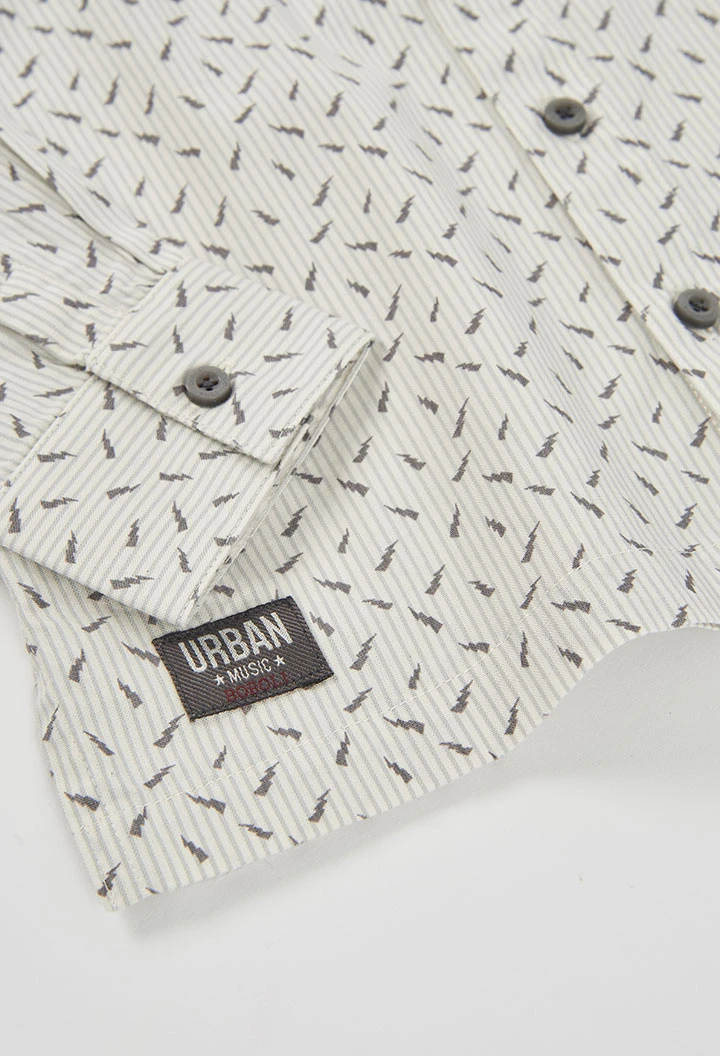 Chemise Oxford garçon imprimée manches longues gris