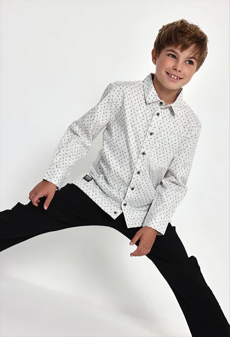 Chemise Oxford garçon imprimée manches longues gris
