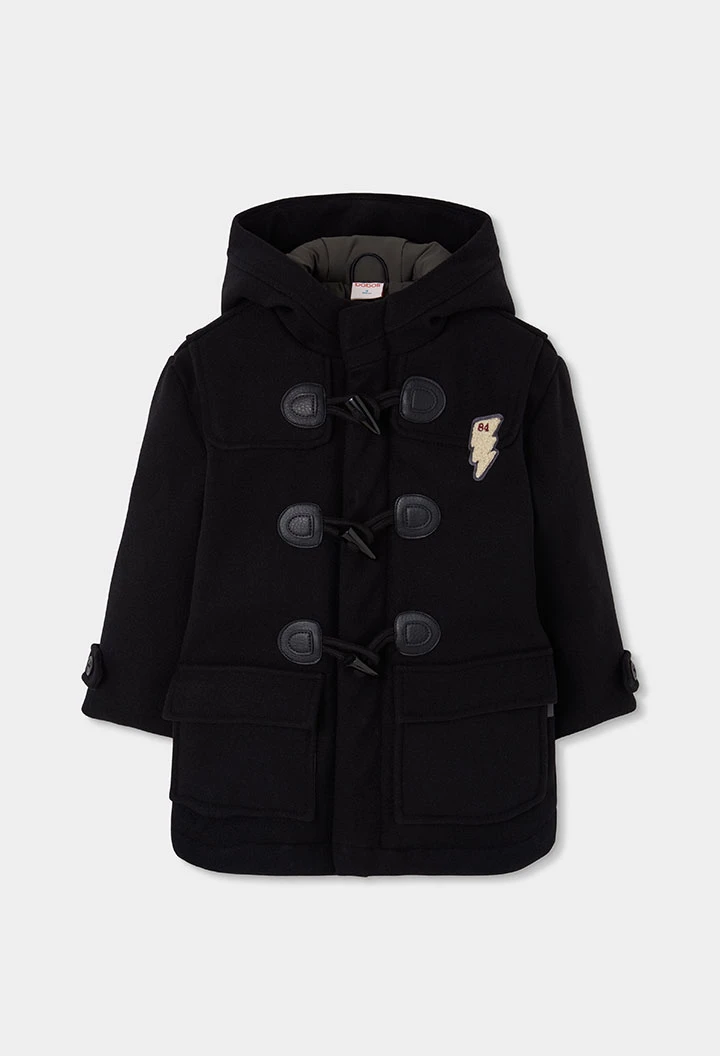 Duffle-coat drap garçon noir avec patch éclair